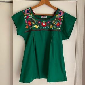 Mexican Traditional Embroidered Top - Green